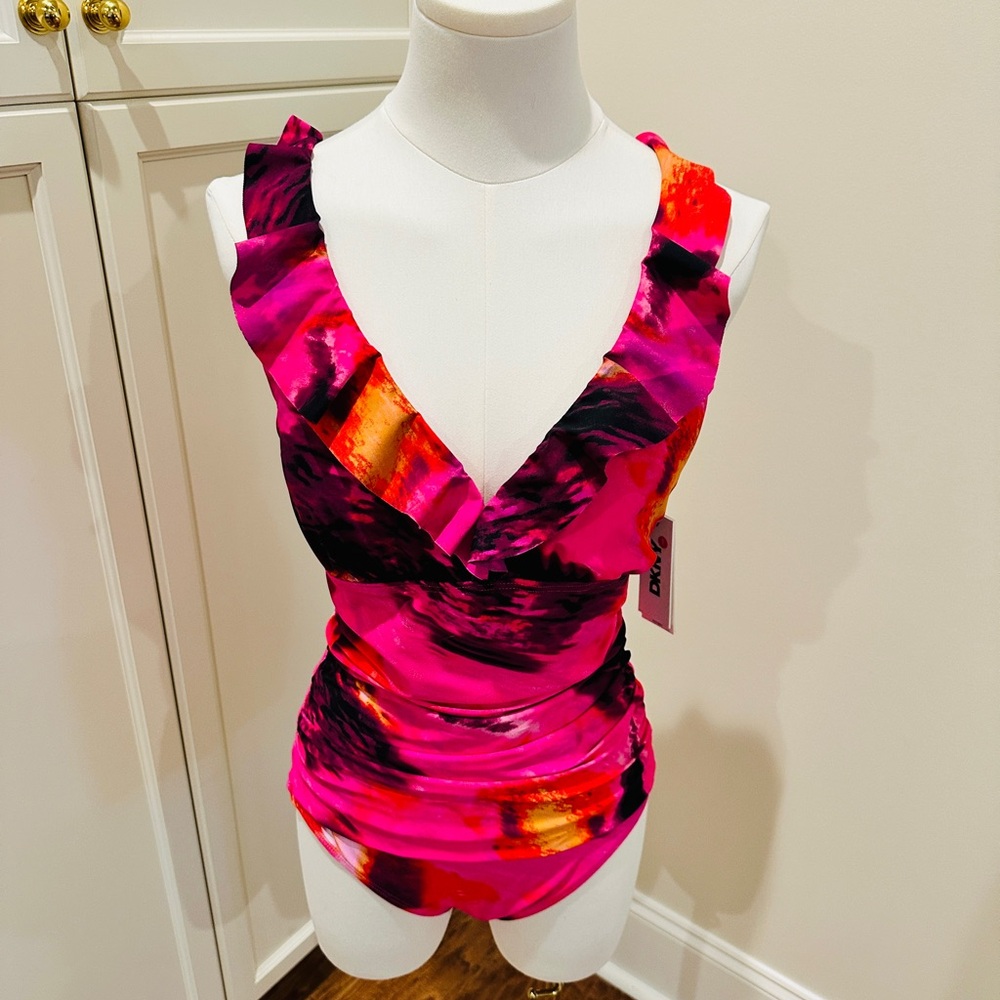 NWT: DKNY, Vibrant Pink Women's ONE PIECE Swimsuit, Size M